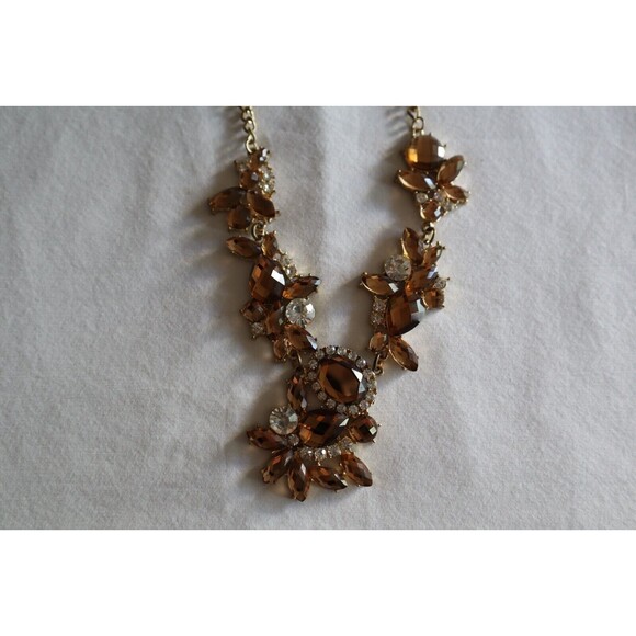 Assymetrical Statement Faceted Brown Crystal Rhinestone Gold Tone Necklace 19"+ - Picture 5 of 11